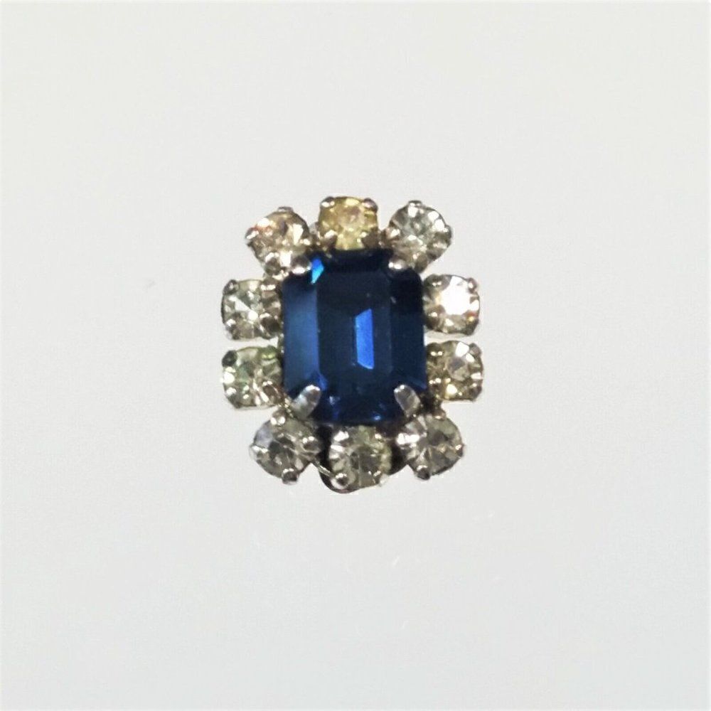 Christian Dior Clip On Earrings Vintage 60s Germany Blue Tanzanite w Crystals - - Picture 7 of 11